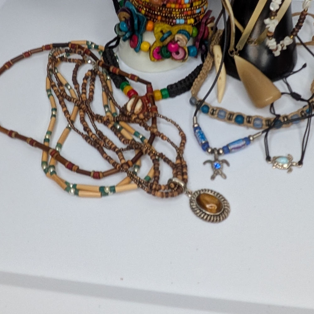 Boho Jewelry Lot Wood Bead Necklaces Bracelets Shell Indie Hippie Festival - Picture 14 of 14